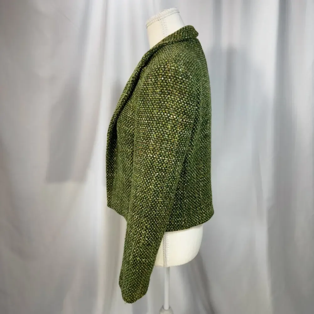 Vtg Tweed Cropped Blazer Green 80s Tailored Jacket Dark Academia Ivy League 6 - Picture 8 of 16